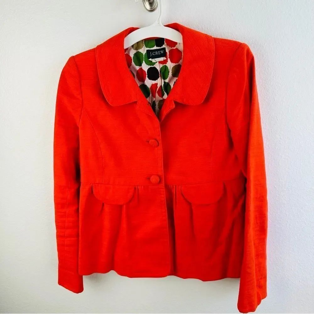 J CREW Orange Jacket Peplum Peter‎ Pan Collar Button Front Cotton/Linen 4